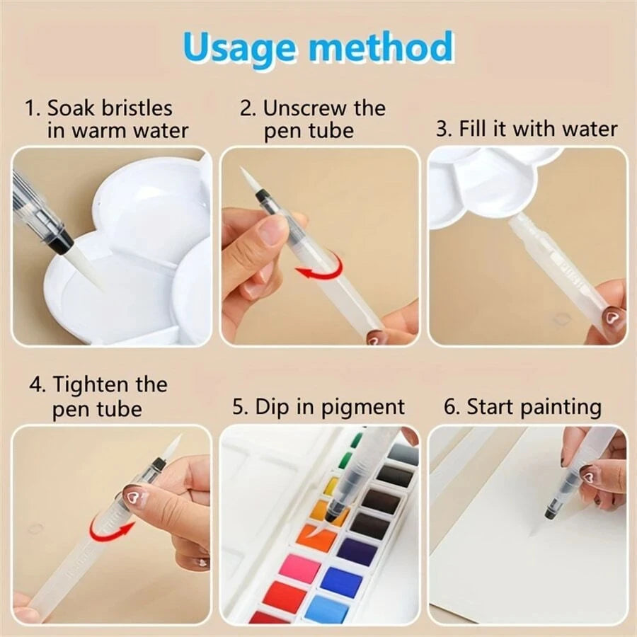 3-18 watercolor brush set, white nylon, with water storage function, DIY painting tools, suitable for school and outdoor use Oasis Select