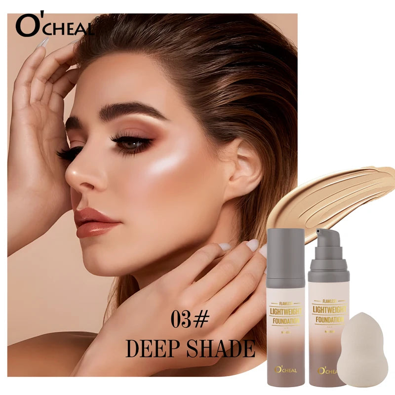 O'CHEAL Lightweight Foundation + Puff – Waterproof & Oil Control