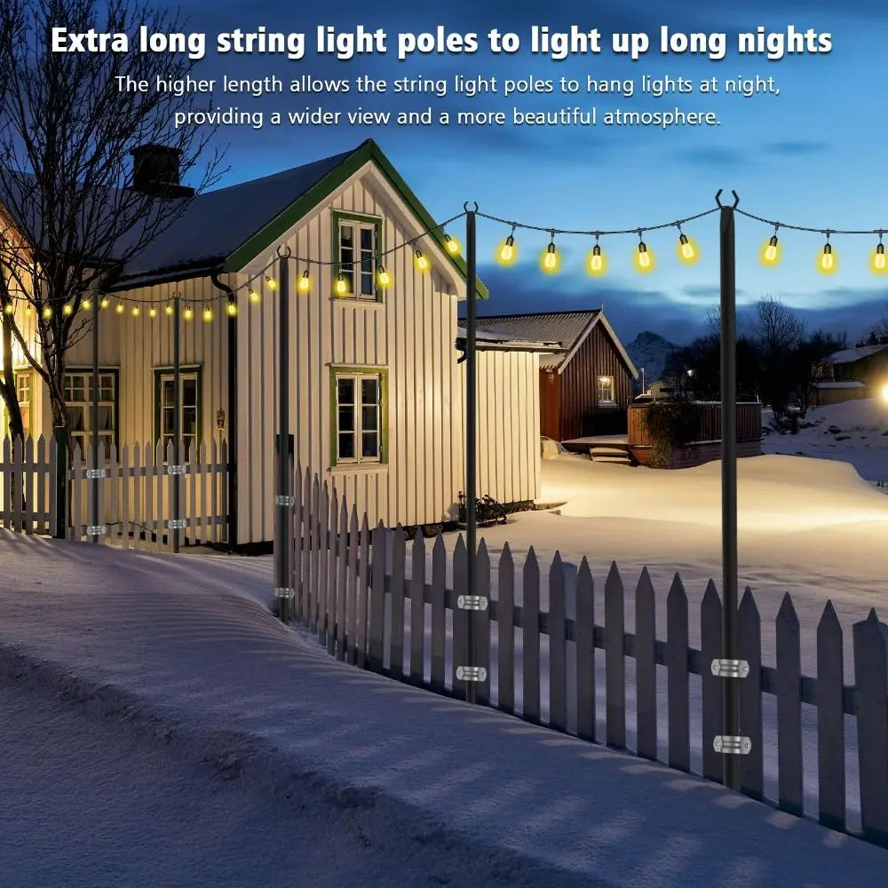 2-Pack Adjustable Outdoor String Light Poles – Heavy Duty Iron