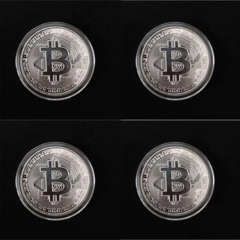 1/2/3/4Pcs Gold Plated Bitcoin Coin Collectible Art Collection Gift Physical commemorative Casascius Bit Metal Antique Imitation Oasis Select Silver-4pcs