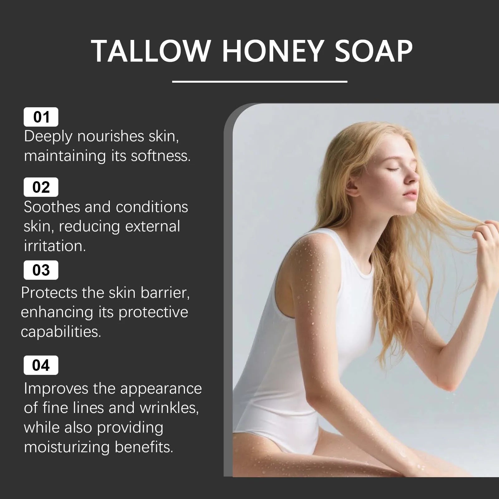 Tallow Honey Soap Bar Gentle Cleansing Bar for Face & Body Rich Lather Moisturizing Redness Relief Soften Smoothing Skin Care Oasis Select