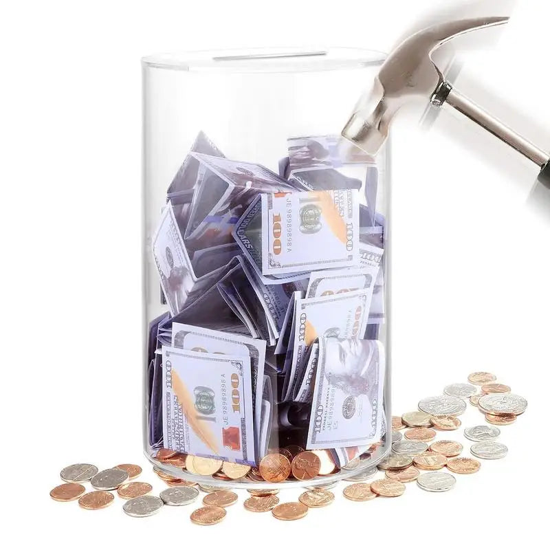 Large Clear Acrylic Piggy Bank – Coins & Bills Saving Jar