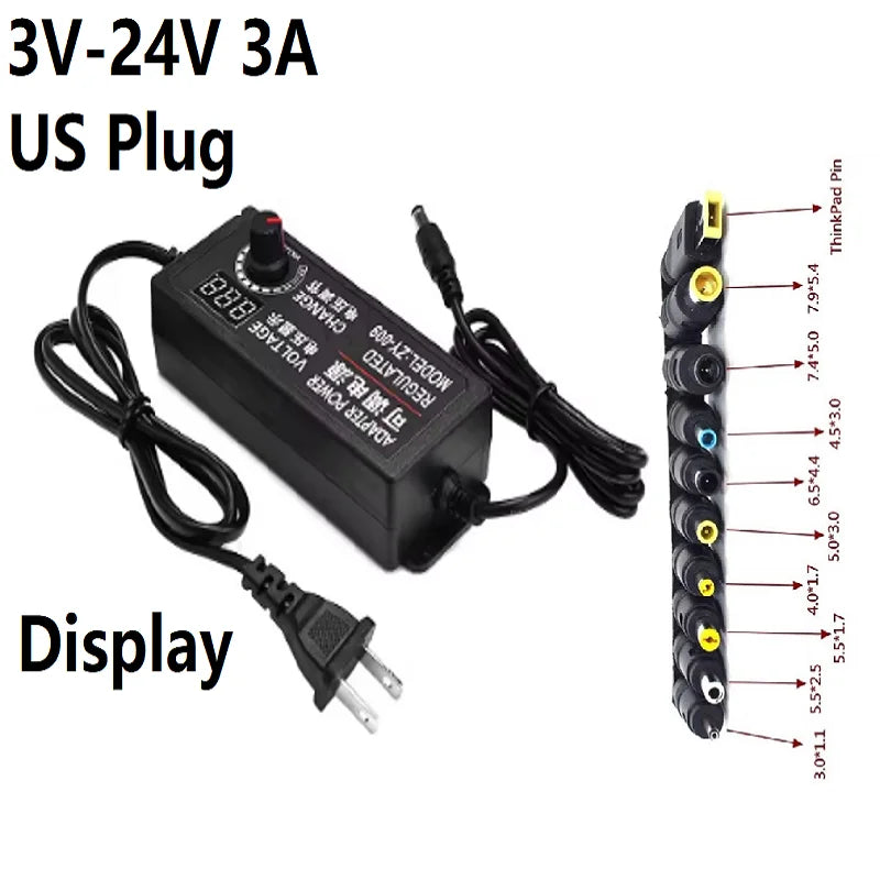 AC Adjustable Power Adapter 9V 12V 24V 1A 2A 3A Adapter 34PCS 8PCS 108PCS Universal AC Power Adapter Various Voltage DC Source Oasis Select US 3A 10PCS Plug