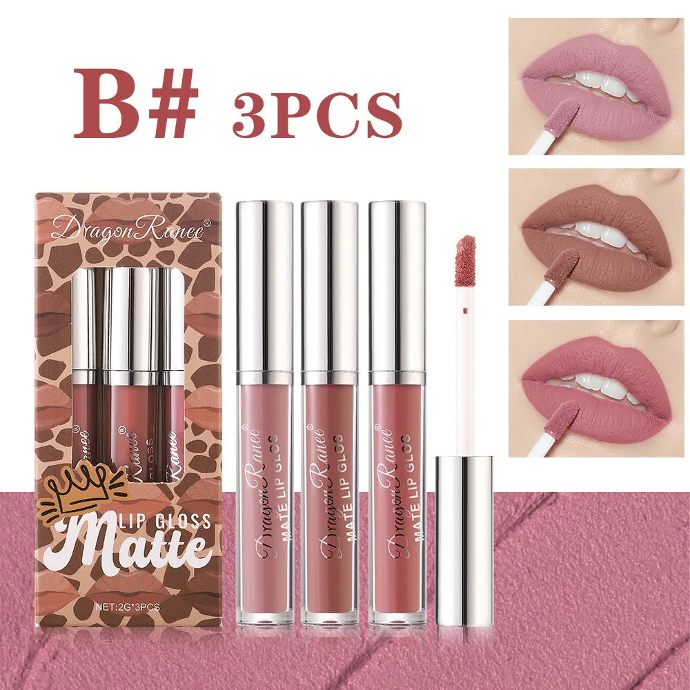Dragon Ranee 3-Pack Matte Lip Gloss Set | Waterproof Liquid Lipstick