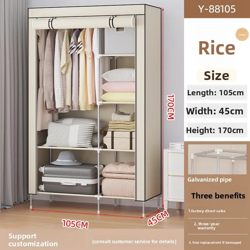 Multi-functional Wardrobe Home Bedroom Rental Room Storage Dormitory Cabinet Folding Wholesale Simple Cloth Wardrobe Durable Oasis Select Off-white