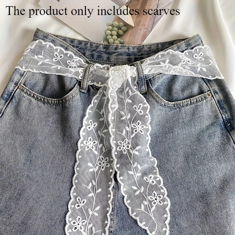 1pc Vintage Style Lace Scarf Belt Headband – Elegant Long Ribbon with Floral Design, Machine Washable, Suitable for Weddings Oasis Select 1PC