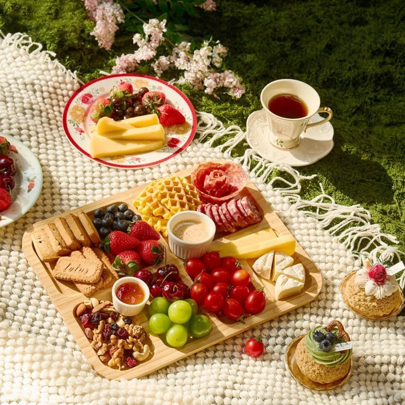Bamboo Cheese Tray with Transparent Acrylic Lid - Portable Charcuterie Board for Camping, Party, Restaurants Snack Serving Tray Oasis Select