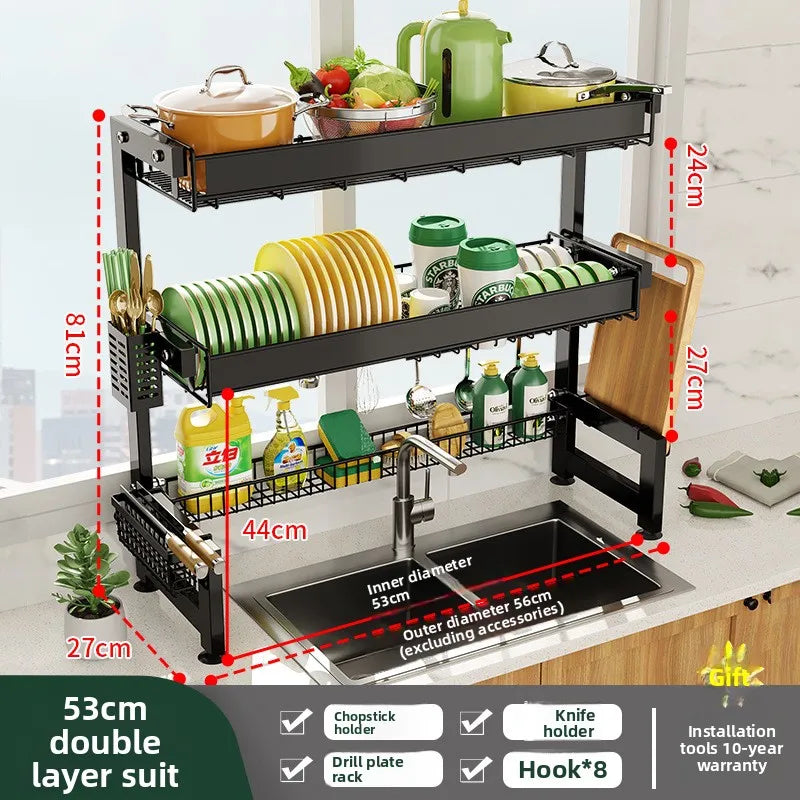 Multifunctional Kitchen Sink Shelf Dish Rack Drain Rack Countertop Dish Rack Drain Sink Rack Oasis Select 53CM-Full S