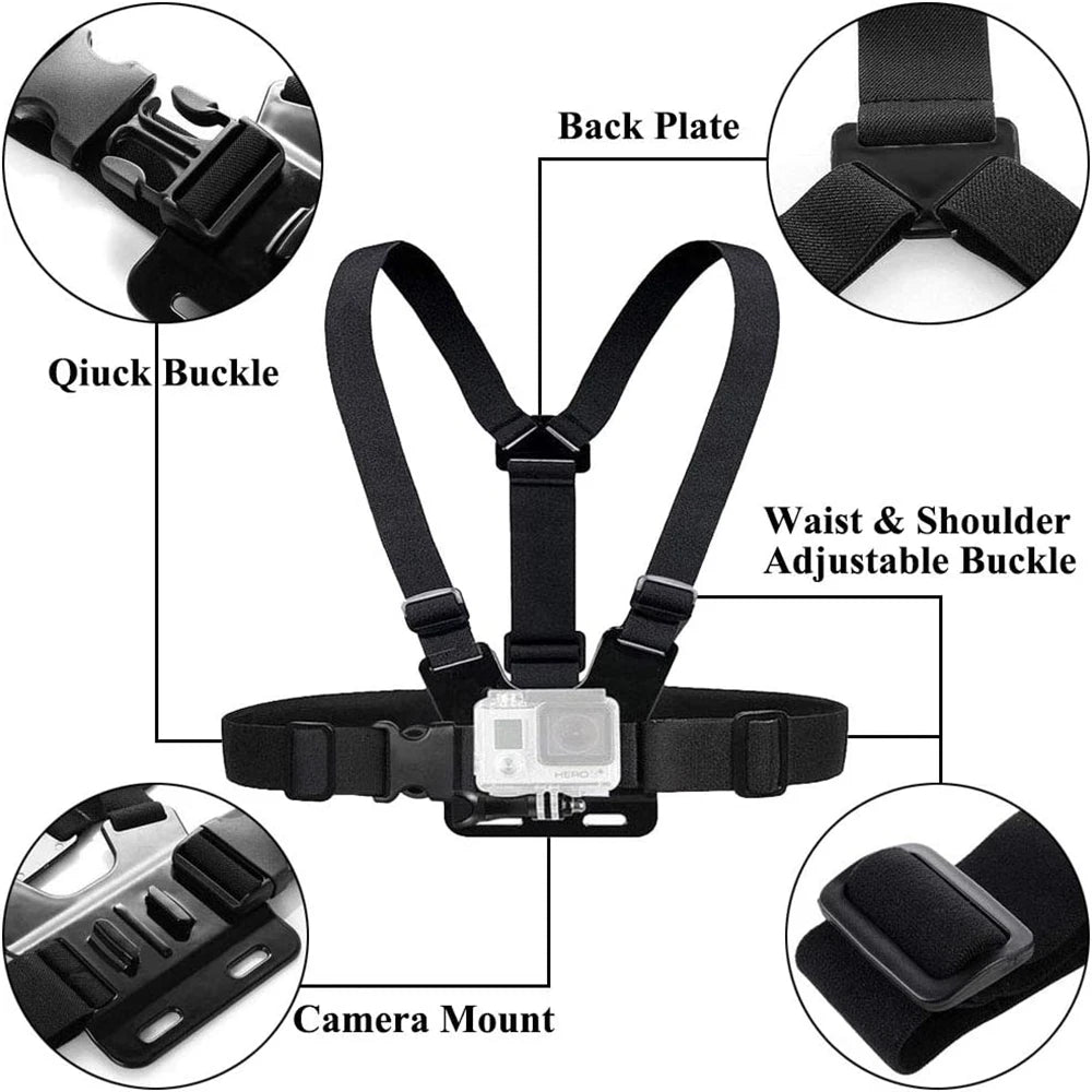 Chest Strap Mount for GoPro Hero 12–5, Insta360 & DJI OSMO