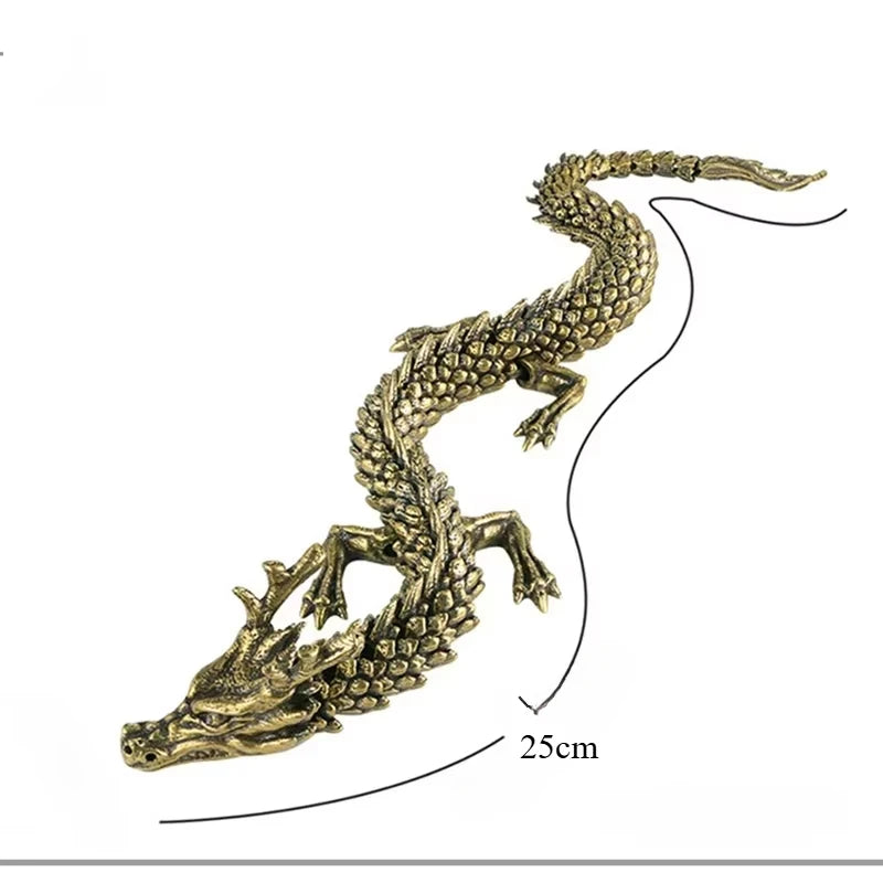 3D Dragon Statue Ornament Moveable Body Joints Ancient Copper Desktop Office ornament Brass Crafts Home Decoration Gifts Oasis Select