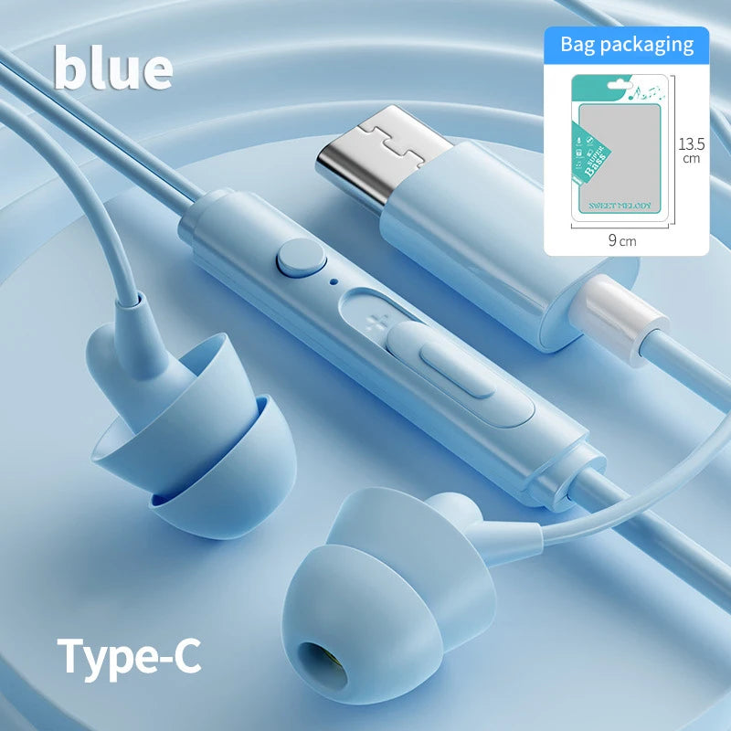 In-ear Silicone Sleep Earphones For Sleeping Side Sleeping Earphones Computer And Mobile Phone Noise Reduction Wired Earphones Oasis Select Blue-TYPE-C