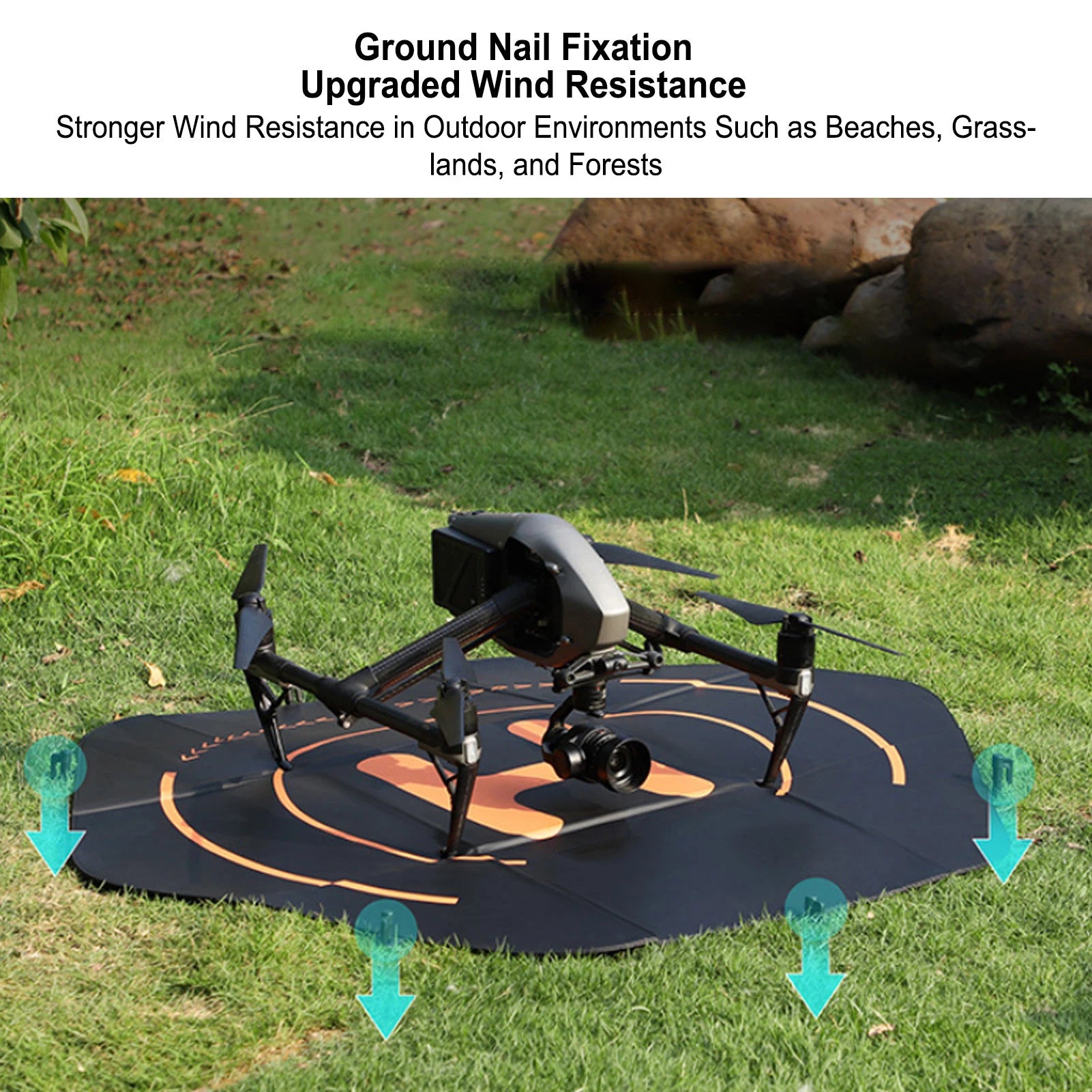 Drone Landing Pads Black Helicopter Landing Pads 110cm Hex Foldable Portable Double Sided with Ground Nail for Protection Oasis Select