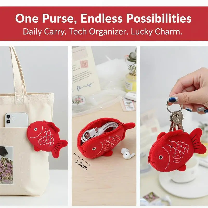 Koi Fish Plush Coin Purse – Cute Zipper Wallet & Earbud Pouch Plush Coin Purse Oasis Select