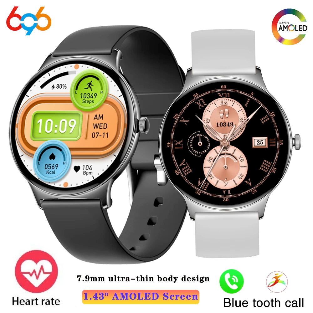 Fashion Waterproof Smart Watch Men Women Ultrathin AMOLED Screen Smartwatch Health Heart Rate Sports Fitness Blue Tooth Call Oasis Select