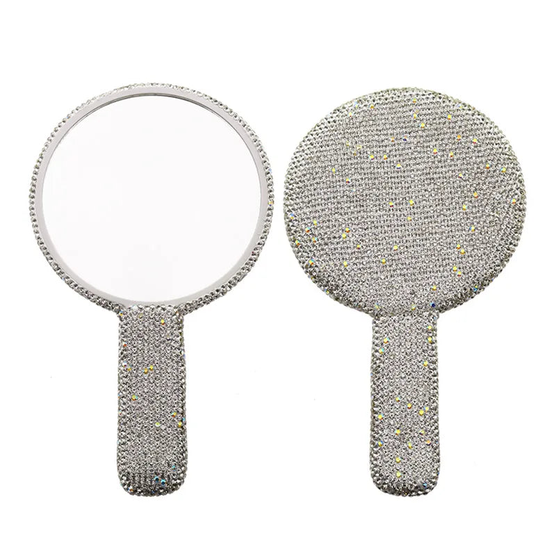 Diamond Rhinestone Handheld Makeup Mirror – Heart Round Square
