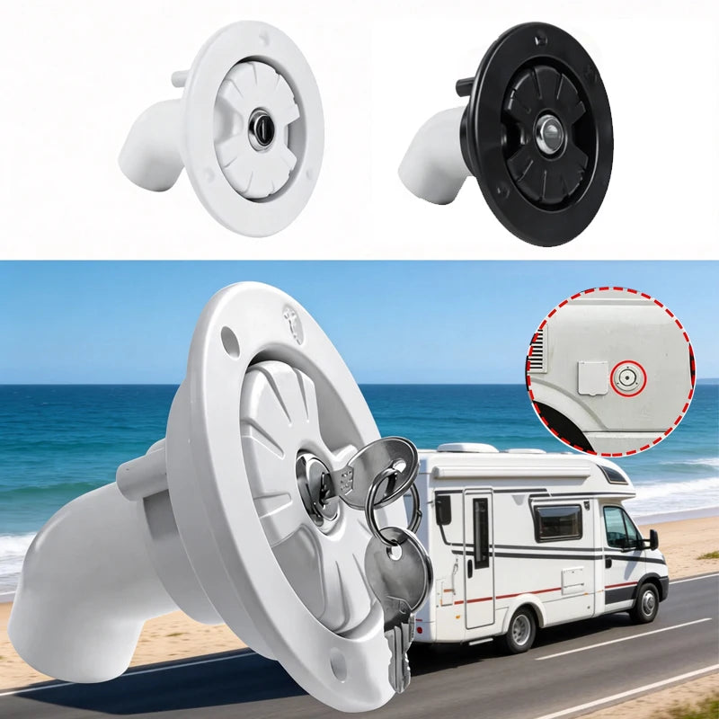 Exterior Hatch Black/White Round Gravity Water Inlet with Lock RV Accessories Caravan for RV Boat Camper Trailer Car Accessories Oasis Select