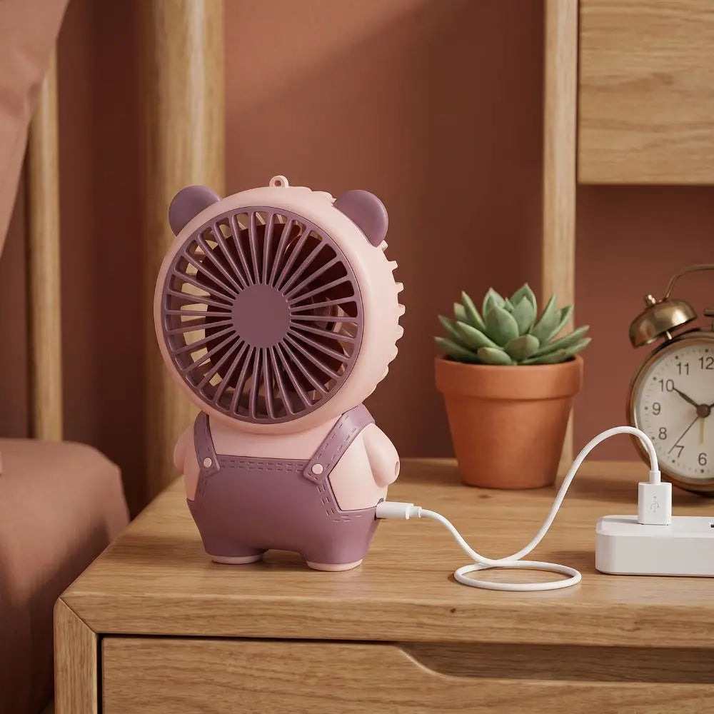 Bear Shape Desktop Mini Fan USB Rechargeable Portable Children's Handheld Fan Lightweight Quiet Operation Small Electric Fan Oasis Select