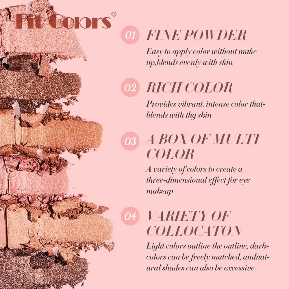 Fit Colors 12-Shade Eyeshadow Palette – Blush, Highlight & Contour