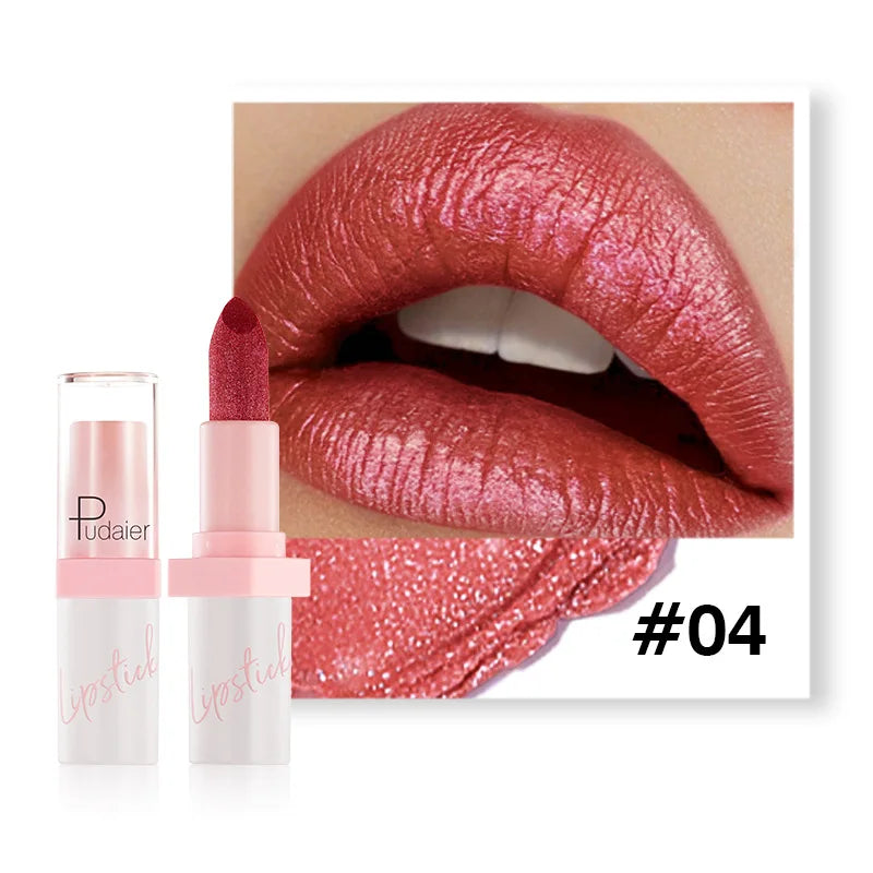 Pudaier Diamond Lipstick 10 Shades – Waterproof Glitter & Long Wear