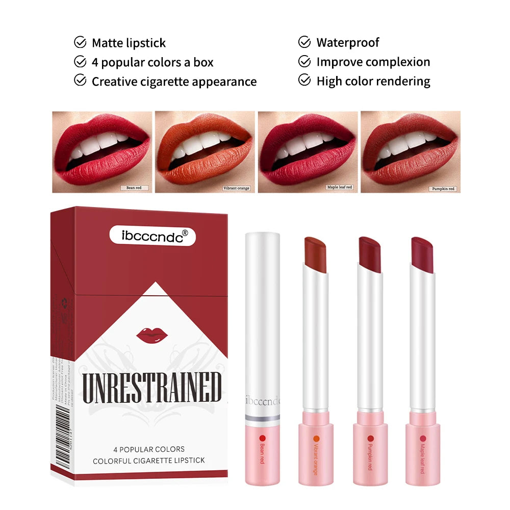 Lakerain 4 Colors Cigarette Lipsticks Velvet Matte Waterproof Long-lasting Lip Non-Stick Cup Cigarette Lipstick Makeup For Women Oasis Select