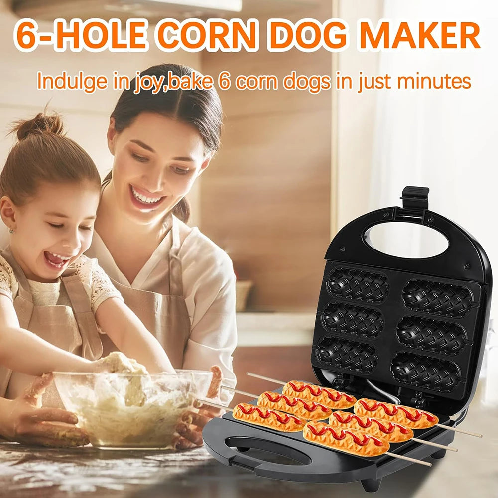 Electric Hot Dog Machine Waffle Maker 6 Corn Dogs Non-Stick Double-sided Heating Sausage Roll Maker Breakfast for Kid Party 220V Oasis Select