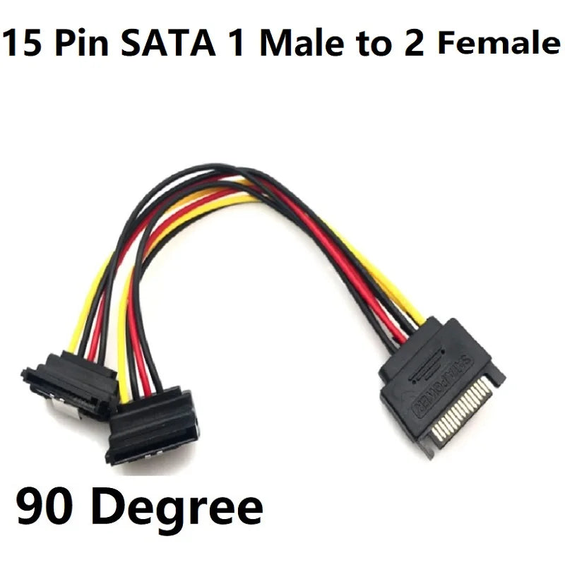15 Pin SATA Power Y Splitter Cable 1 Male to 2 Female Dual SATA Power Cable with Lock Buckle Sata Power Supply Cord PC SSD Line Oasis Select Elbow 0.2m