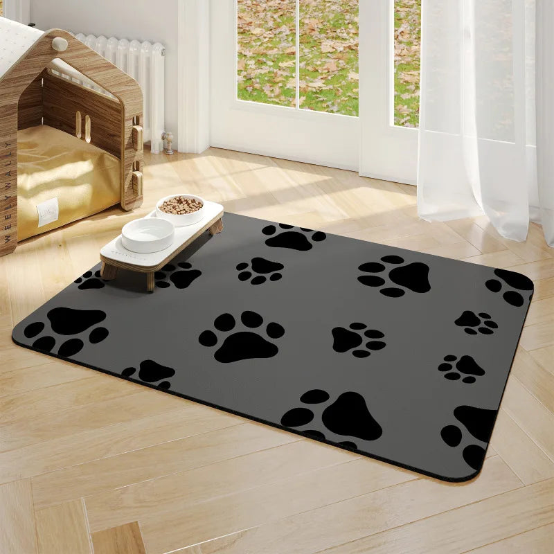 Pet Feeding Floor Mat, Water-absorbing, Cooling and Anti-slip Mat, Cat Mat and Dog Mat, Special Wipe and No-wash Pet Mat Oasis Select Dog paw black S 35x50
