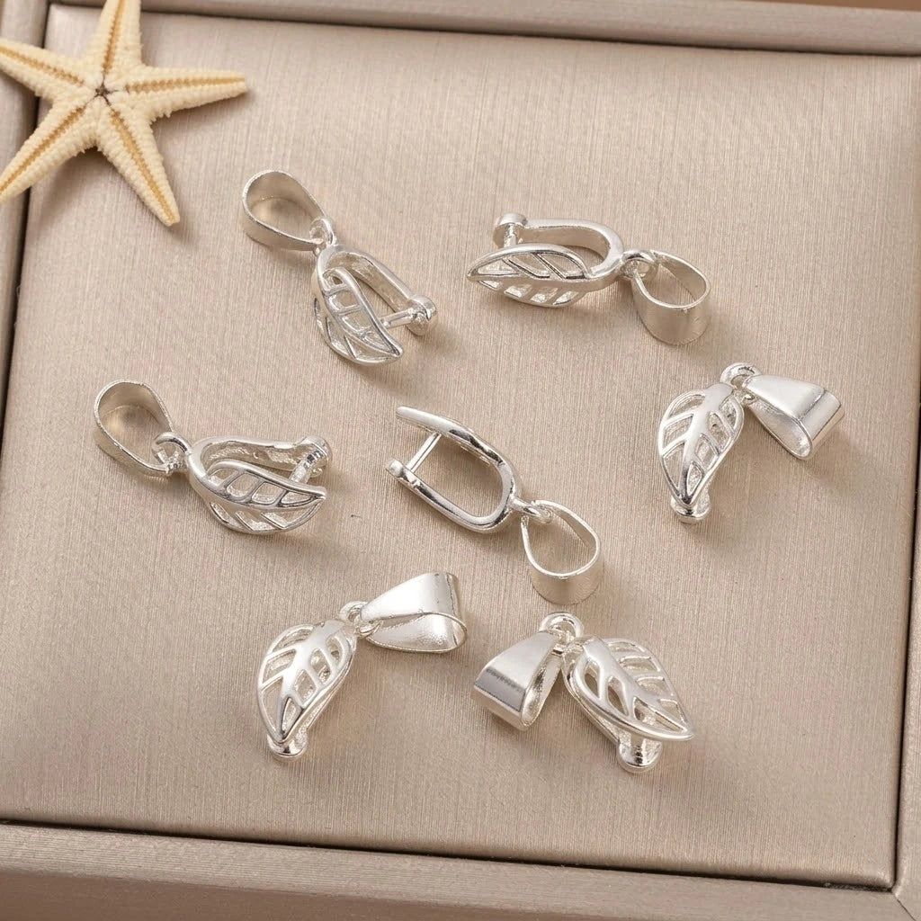 5pcs 18K Gold Plated Leaf Shaped Pinch Bails,Pendant Clips with Clip,Jewelry Connectors For DIY Necklace Earrings Making Supply Oasis Select Silver