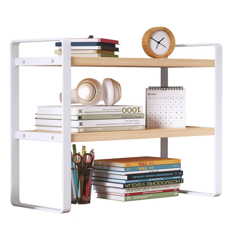 Tiered Desktop Bookshelf Desk Organizer | Steel & Wood Shelf