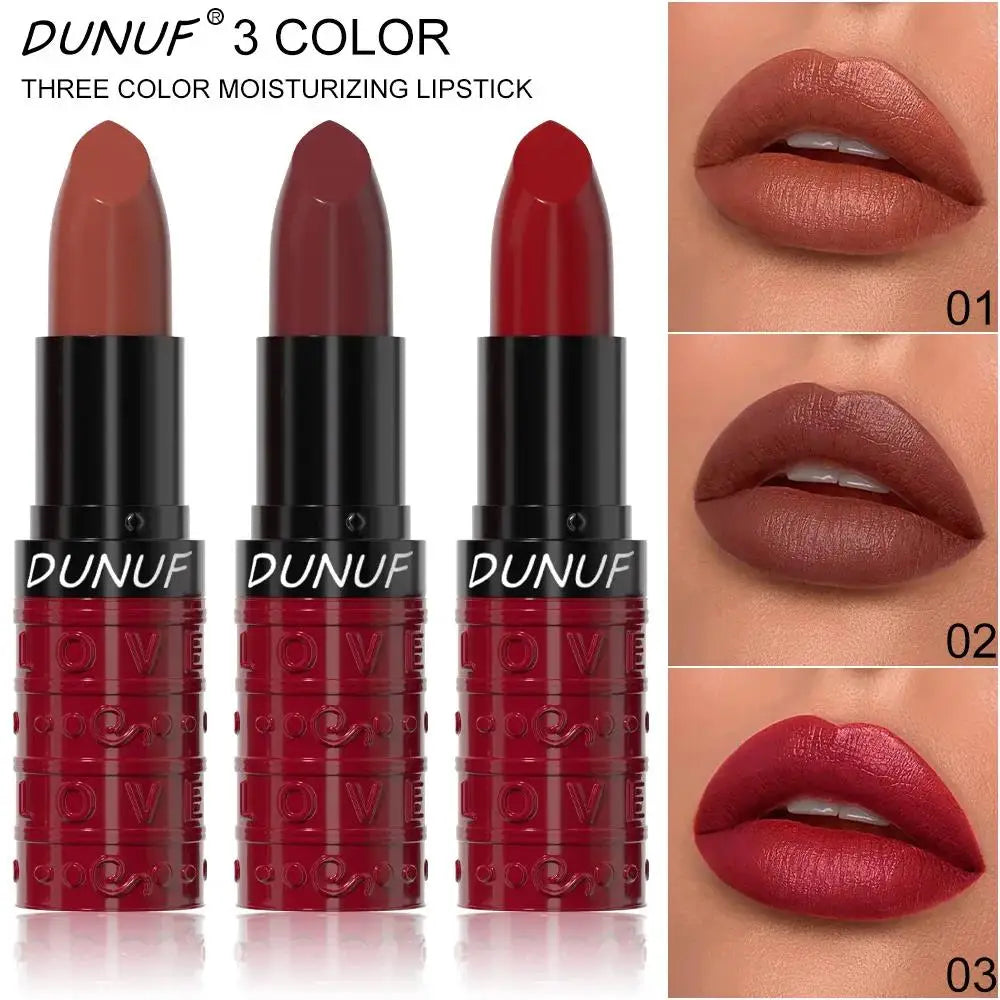 DUNUF Velvet Matte Lipstick – Waterproof & Long-Lasting, 3 Shades