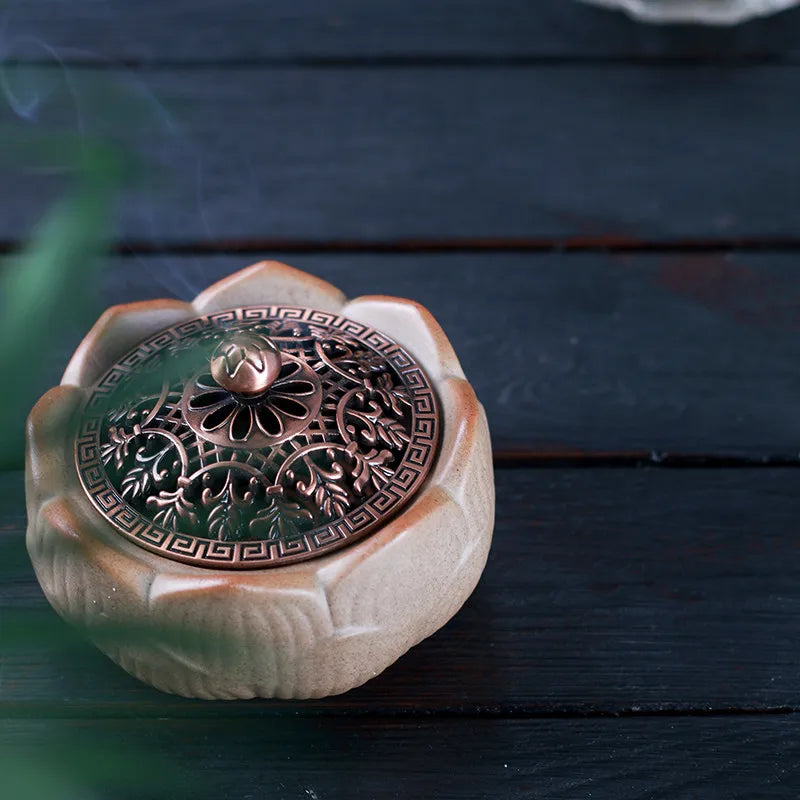 Zen Style Ceramic Lotus Incense Censer Simple Stick Incense Holder for Home Tea Ceremony Indoor Worship Aromatherapy Decoration Oasis Select