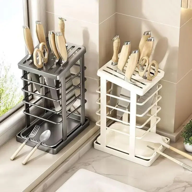 Kitchen Countertop Companion: Multi-function Dish Rack, Knife Holder and Tool Storage with Drain Tray Oasis Select