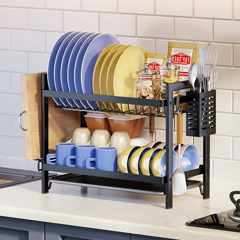 Kitchen Dish Drain Rack Double-layer Tableware Storage Rack Tableware Shelf Drain Basket Sink Dishwasher Dish Rack Oasis Select