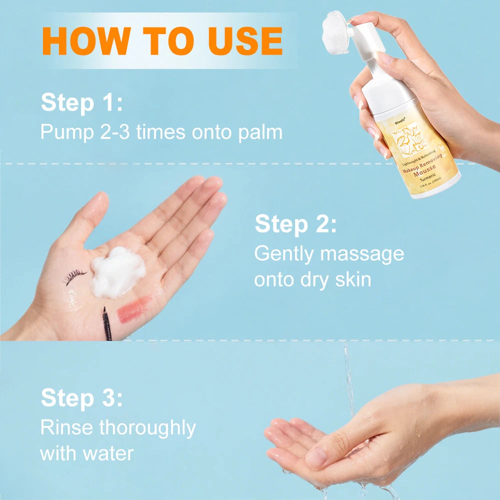 Turmeric Makeup Removing Mousse-Foaming Face Cleanser Gentle Daily Mousse With Turmeric – Helps Remove Impurities. Oasis Select