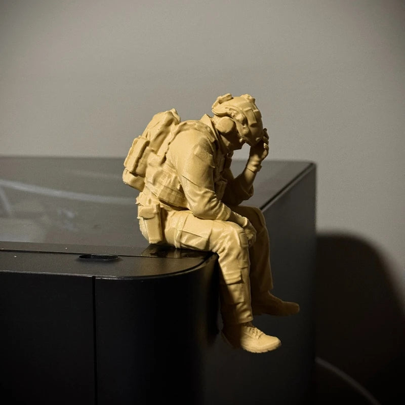 Military Style Sitting Soldier Figurine 3D Printed Miniature Tactical Gear Desk Ornaments Home Office Bookshelf Decor Craft Gift Oasis Select