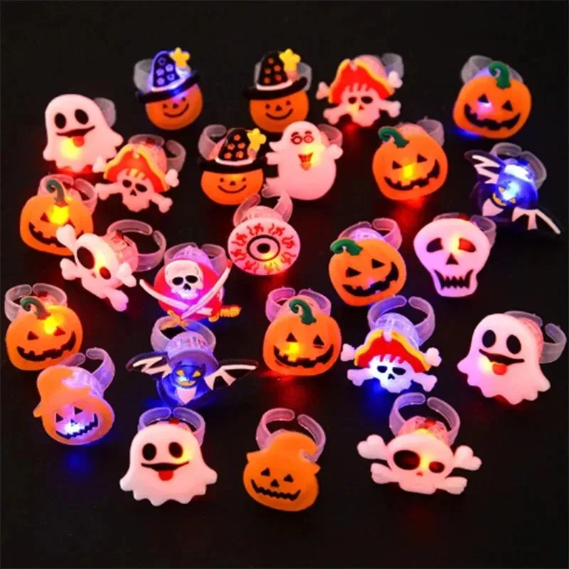 50-200PCS Halloween Glow Pumpkin Ring Cartoon Finger Light for Party Favor Small Gift Spooky Fun Night Rave Accessory Oasis Select