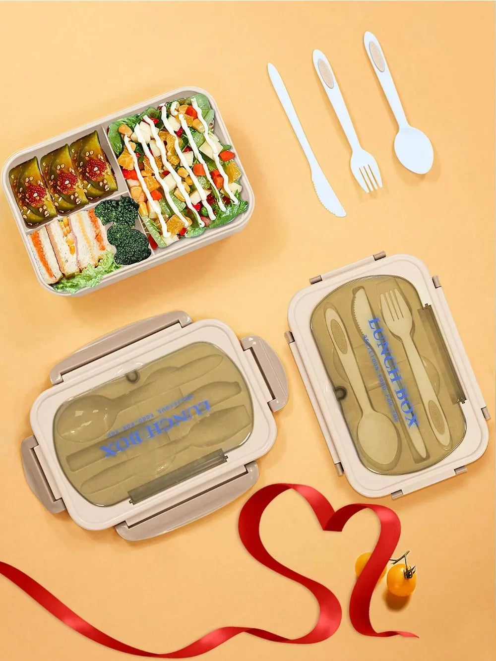 1Pc Bento Box Adult Lunch Box With 4 Compartments,Utensils, Sauce Jar, Muffin Liners, Microwave&Dishwasher Safe, Back To School Oasis Select