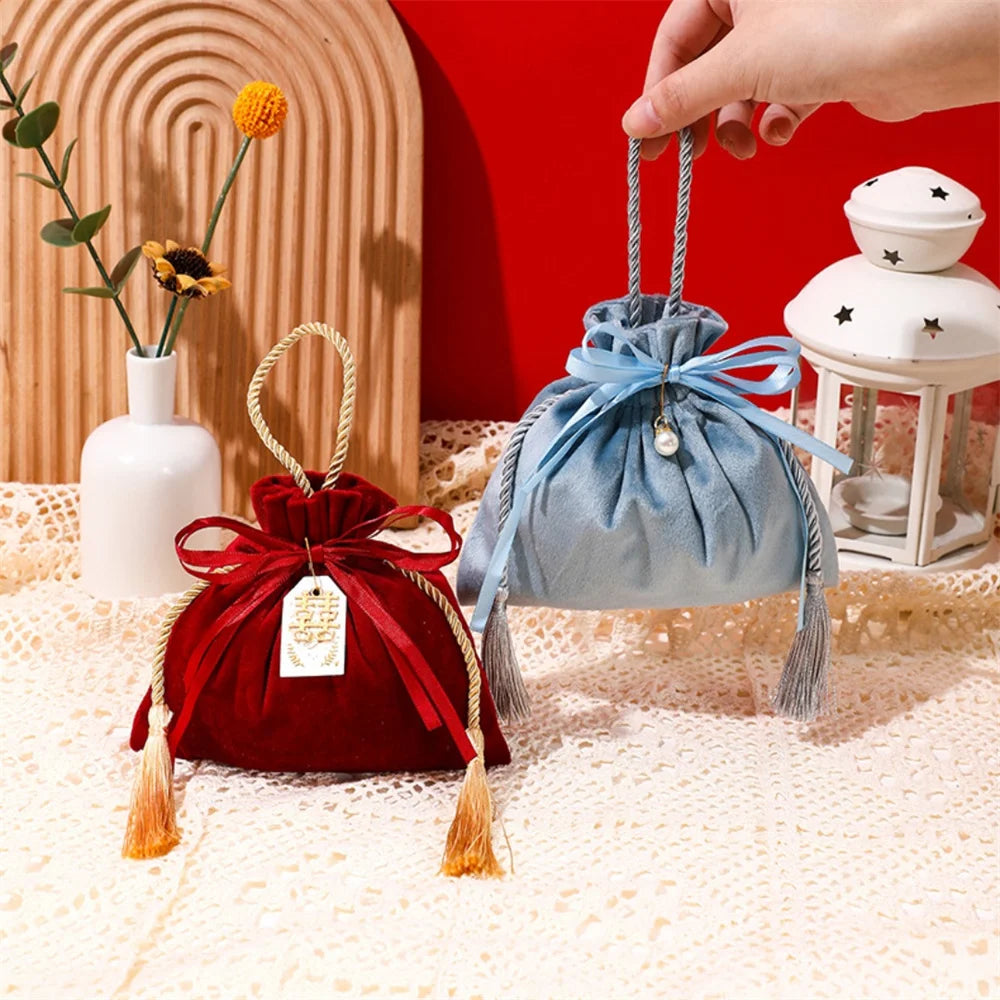 Velvet Candy Box Gift Bag Velvet Cloth Drawstring Tassel Bag Wedding Party Candy Pouches Wedding Party Fashion Drawstring Pocket Oasis Select