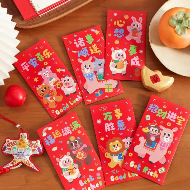 2027 Year of Sheep Red Envelopes 6Pcs Thick Premium Traditional Lucky Money Pockets for Gifting Children Oasis Select