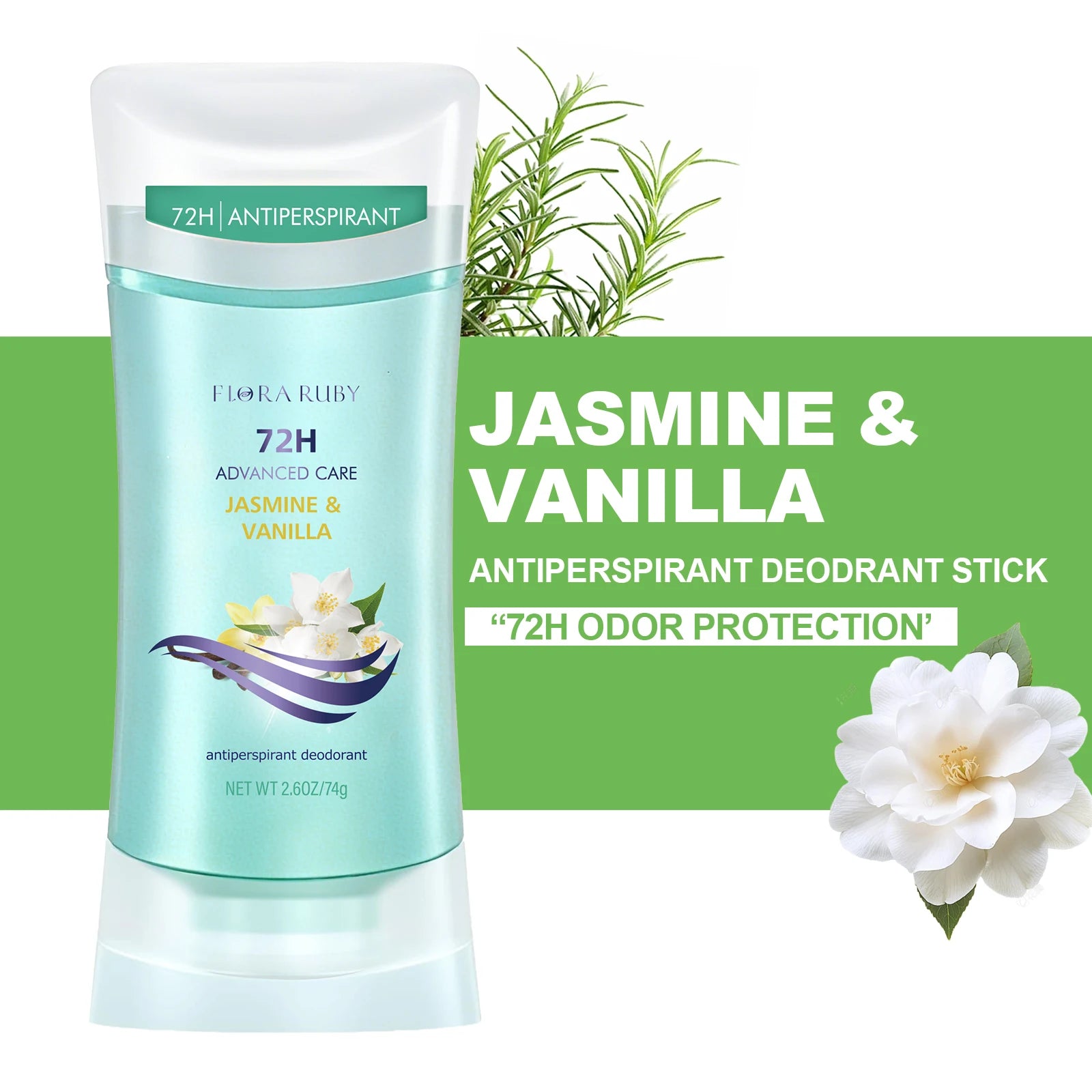 Flora Ruby Deodorant Stick, Deodorant Balm, 72 hours Long lasting and refreshing, Floral fragrance Natural Formula Oasis Select Jasmin