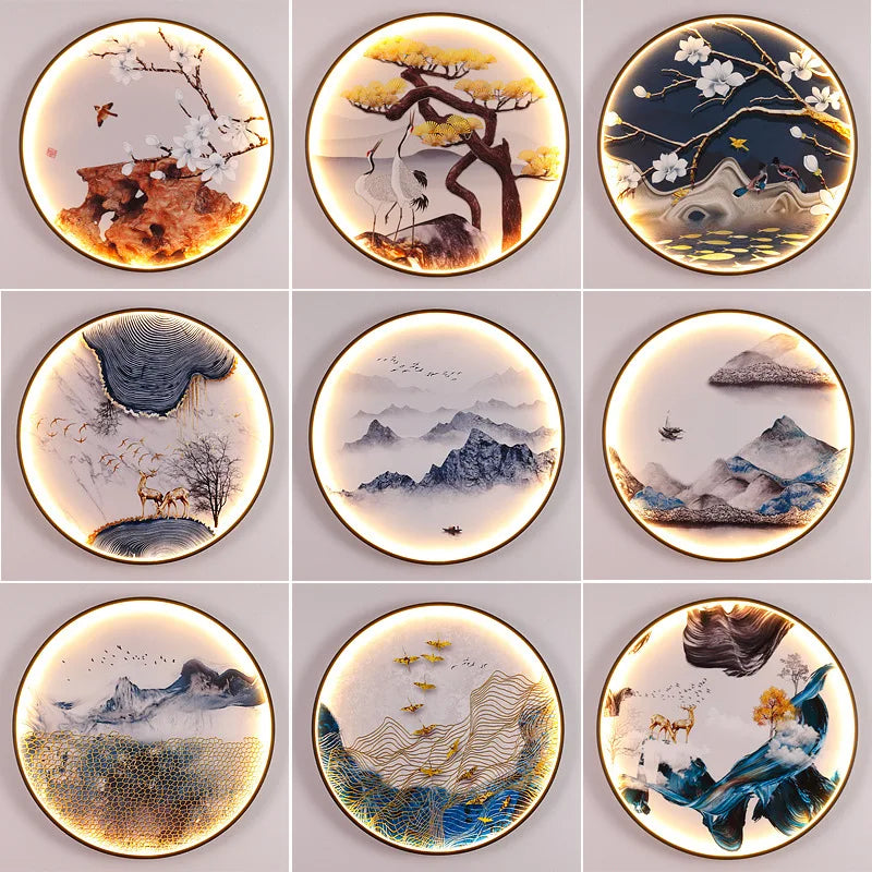 New Chinese style mural lamp Chinese style corridor tea room living room porch background wall decorative mural wall decor Oasis Select