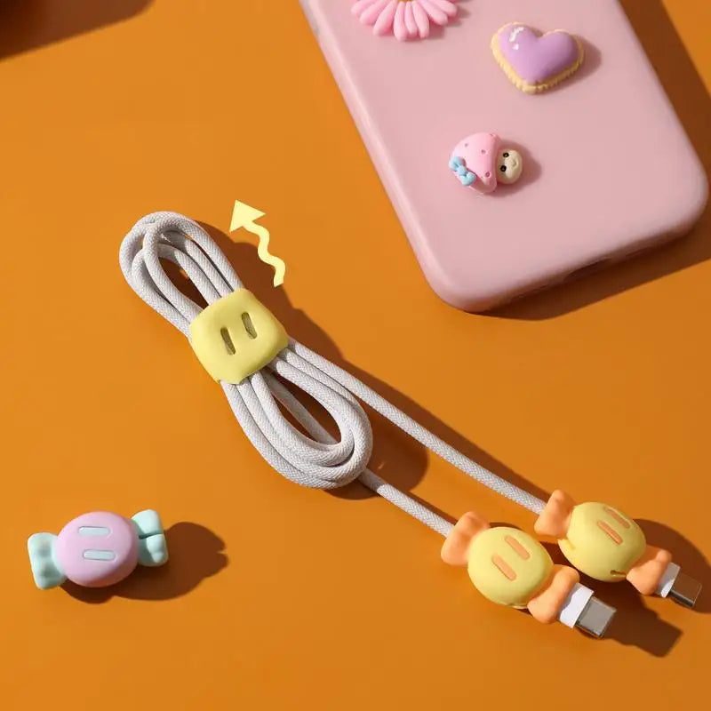 2 in 1 Silicone Cartoon Charging Cable Protector Anti Break Data Line Head Cover for Phone Cord Storage and Protection Oasis Select
