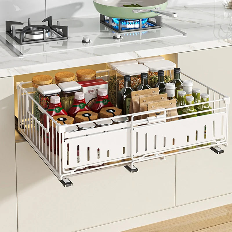 Kitchen telescopic drawer pull basket foldable pull-out rack wardrobe multi-functional storage rack cabinet layered rack Oasis Select