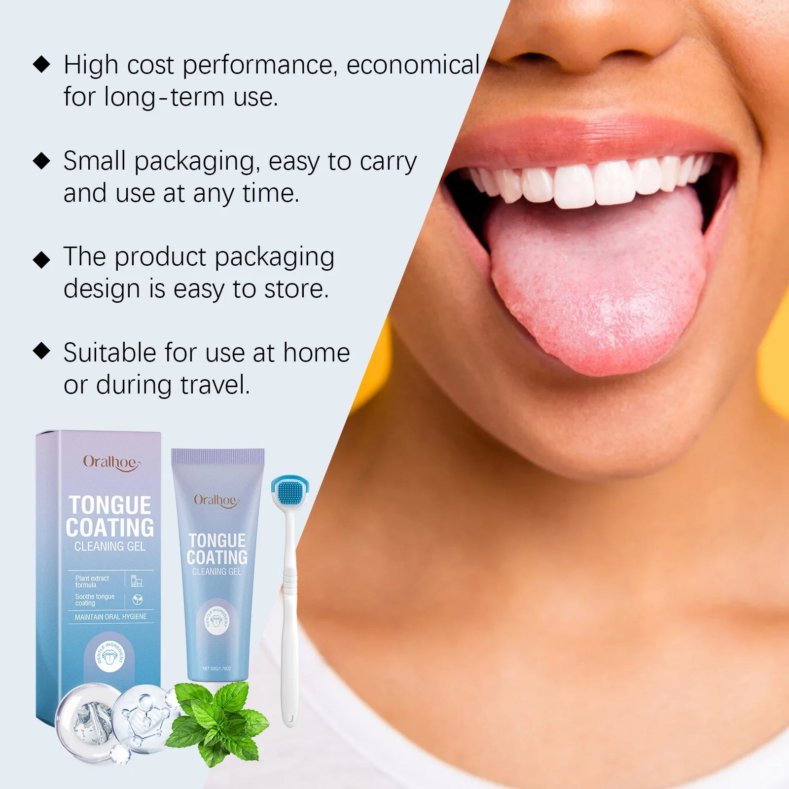 Oralhoe Tongue Coat Clean Care Gel with Brush Freshing Breathing Lasting Eliminate Bad Odors Oral Hygiene Tongue Cleansing Gels Oasis Select