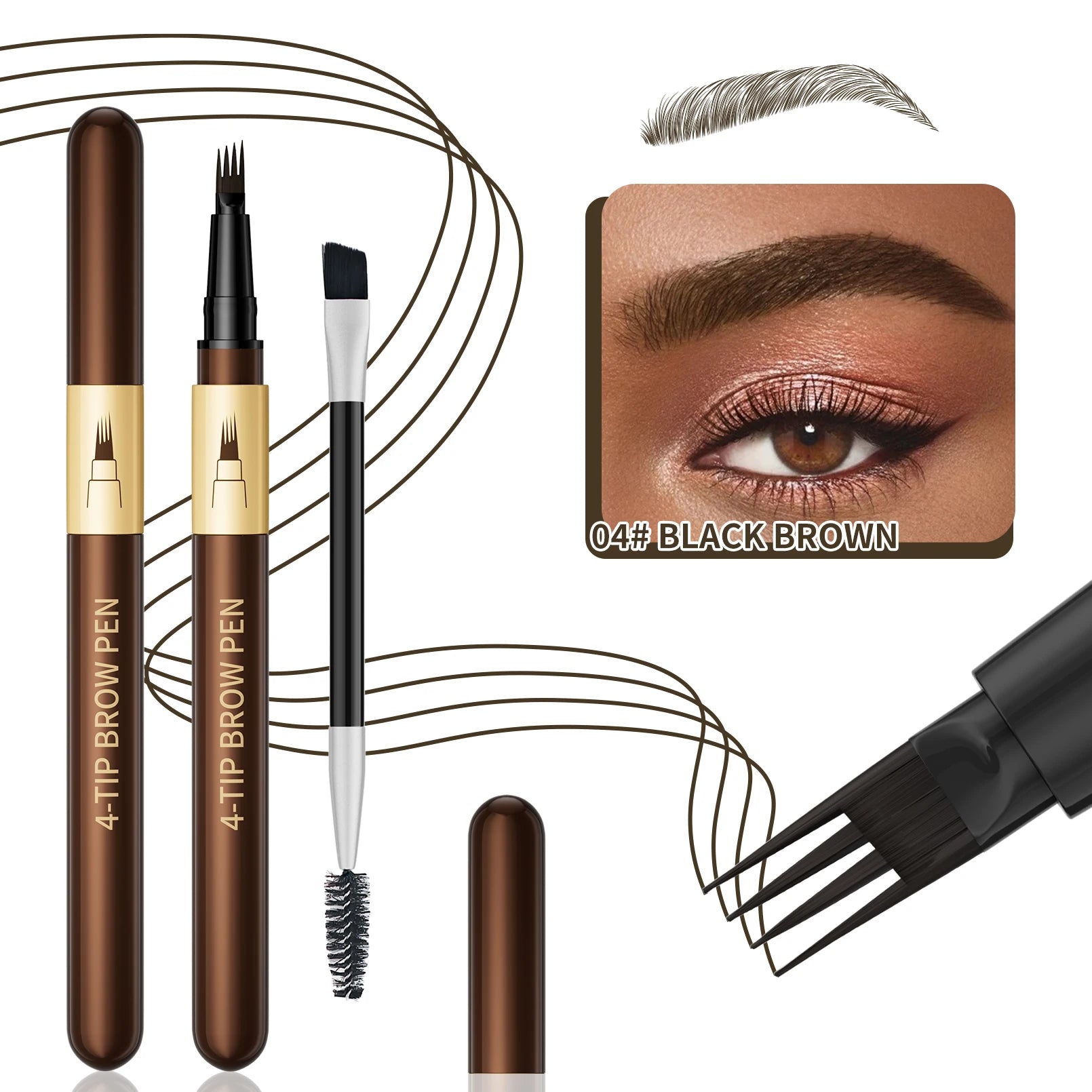 Hello Kiss 4-Tip Eyebrow Pencil – Waterproof & Long-Lasting