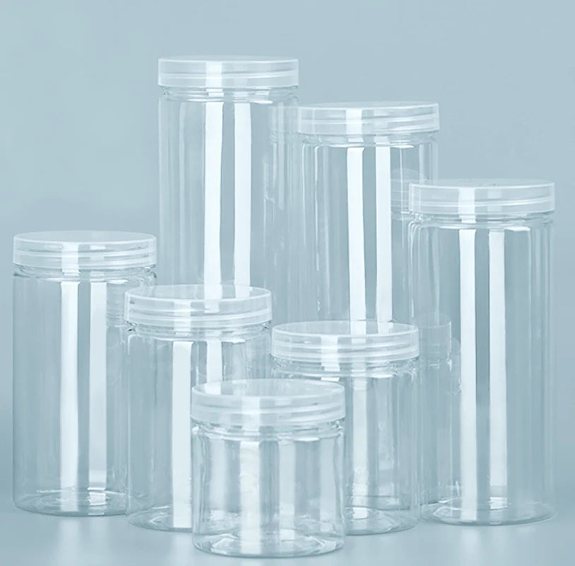 1PC Plastic Packing Bottle PET Clear Empty Seal Bottle Circular Bucket Storage Biscuit Jar Food Grade Sealed Cans Tank Container Oasis Select