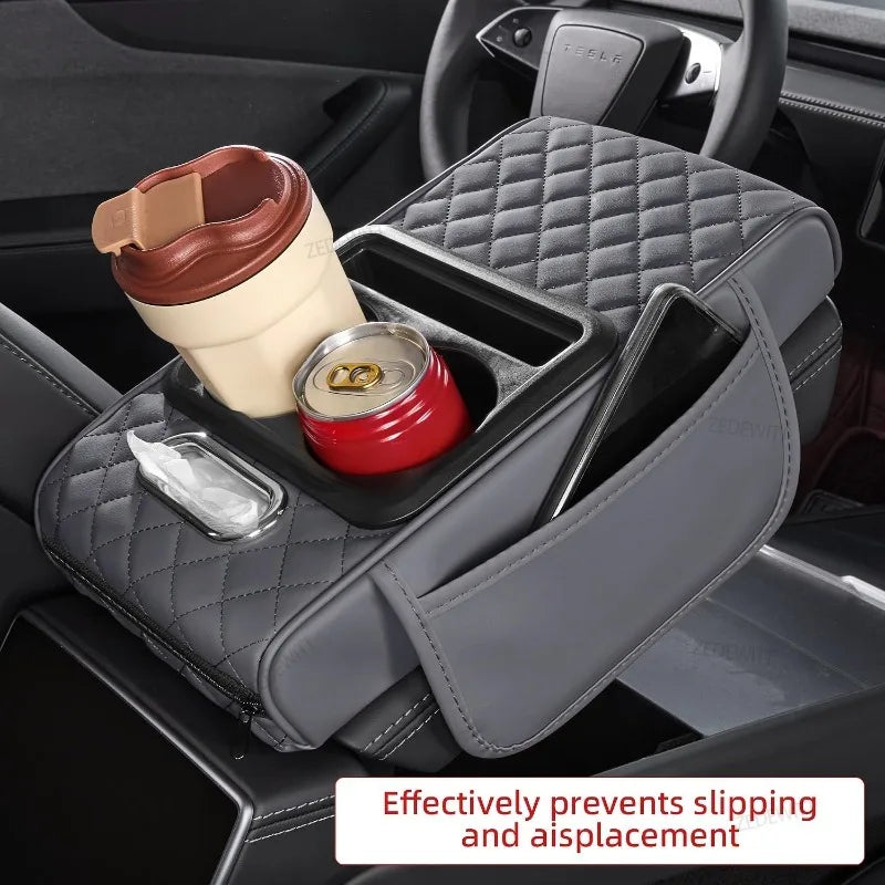 Universal PU Leather Car Center Console Armrest Cushion Durable Thick Memory Cotton Cup Holder Tissue Box Elbow Support Pro Pad Oasis Select