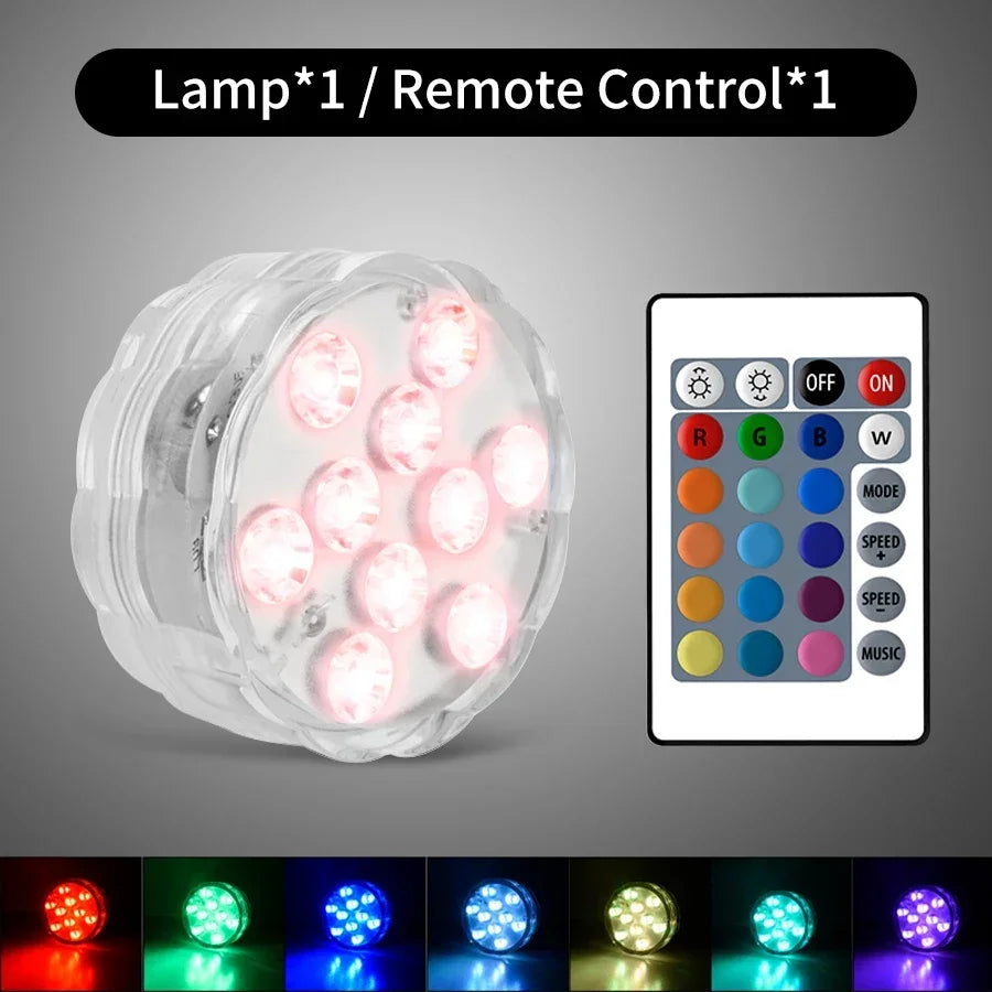 RGB Submersible LED Lights – 10 LED, IP68, Remote Control Underwater LED Light Oasis Select 1 Light 1 Remote