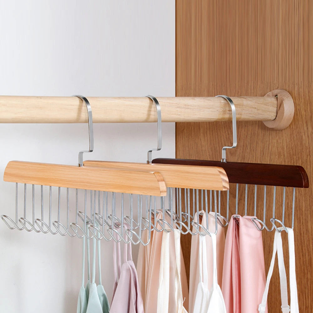 Multi-Layer Wooden Hanger with 8 Hooks | 360° Closet Organizer