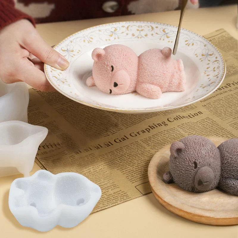Cute 3D Sleeping Bear Silicone Cake Mold Ice Cream Mousse Cupcake Topper DIY Baking Accessories for Creative Cake Decoration Oasis Select